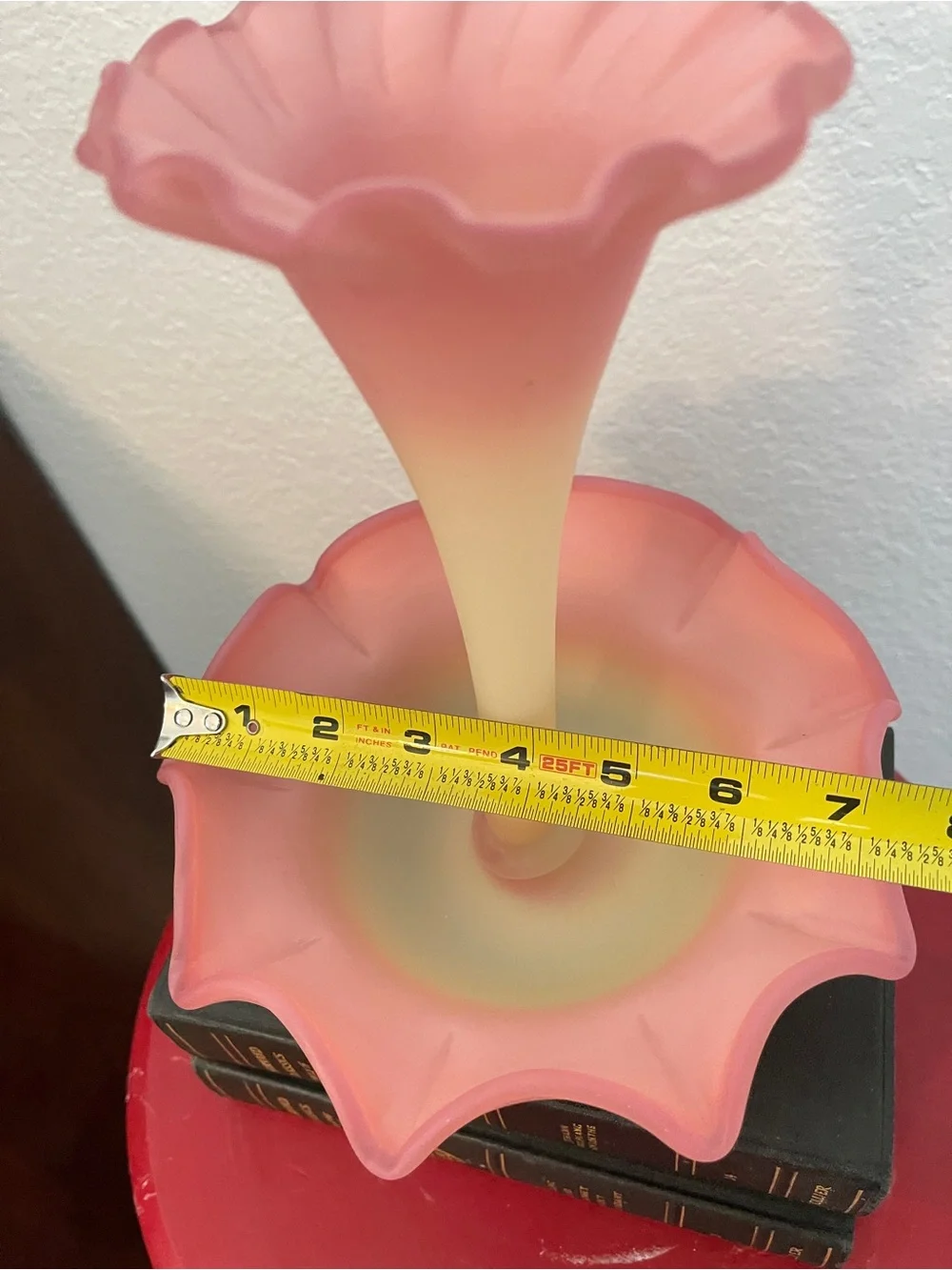 Vintage Fenton Burmese Uranium Center Horn Epergne